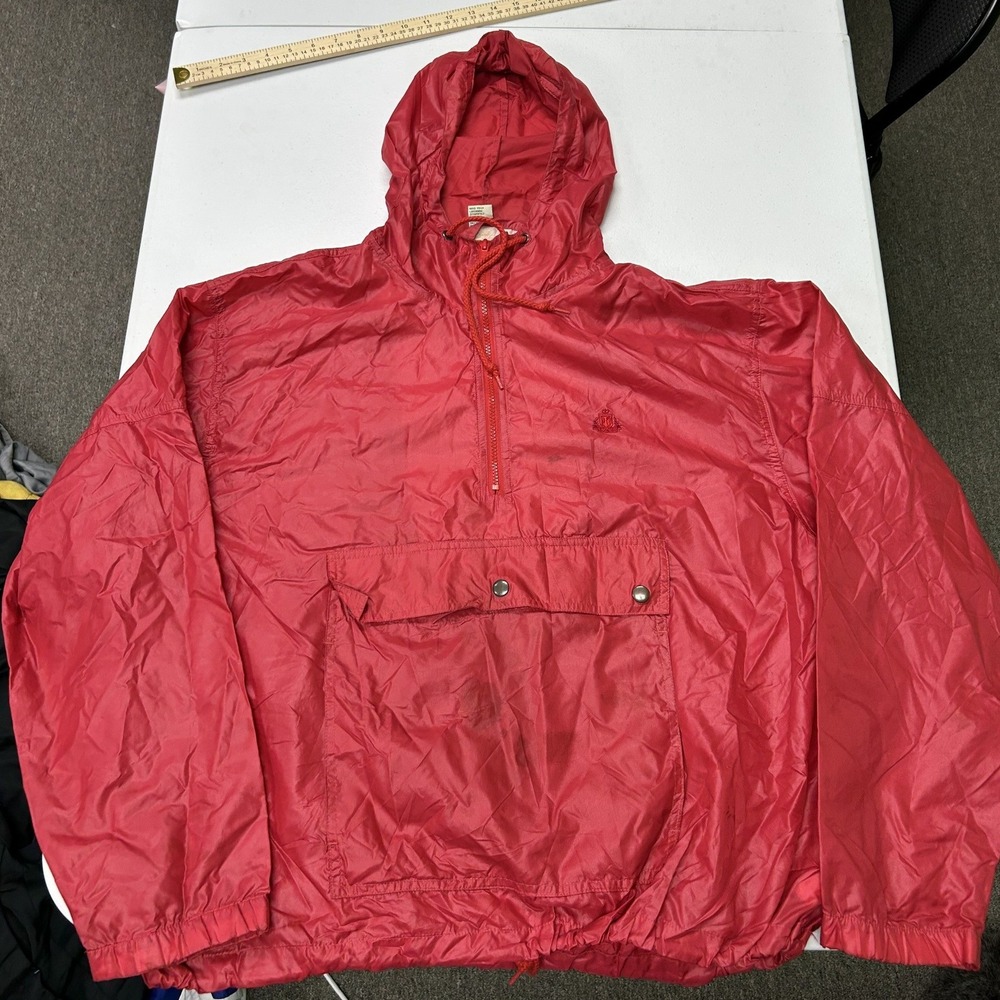 IZOD Windbreaker Pullover Mens Large Red Vintage Half Zip Hooded Nylon Jacket